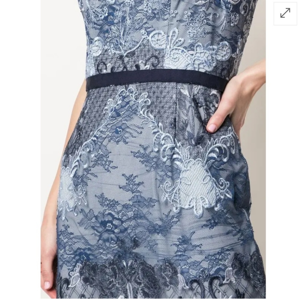 NWT Marchesa Notte 3D Embroidered Grosgrain Midi Cocktail Dress Blue Sz 8 - Picture 4 of 16